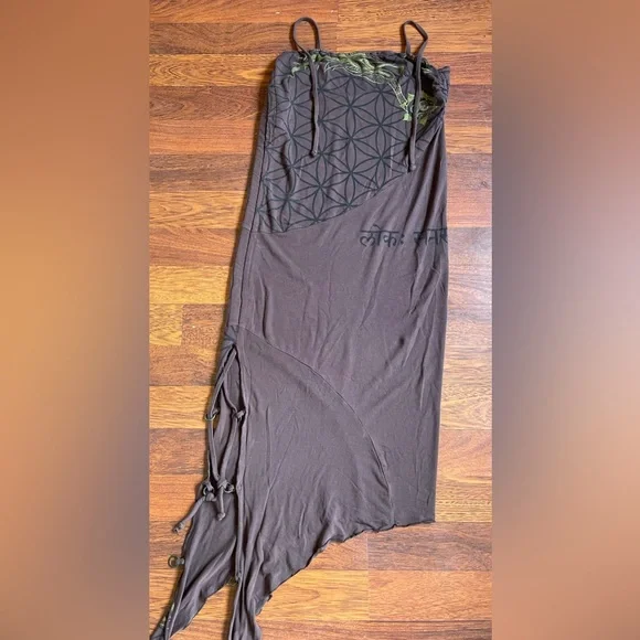 Infinity Now sacred geometry printed brown festival dress - Picture 2 of 7